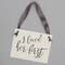 Ritzy Rose Cute Engagement Announcement Sign - Black on 11x8in Ivory Linen Cardstock with Slate Ribbon